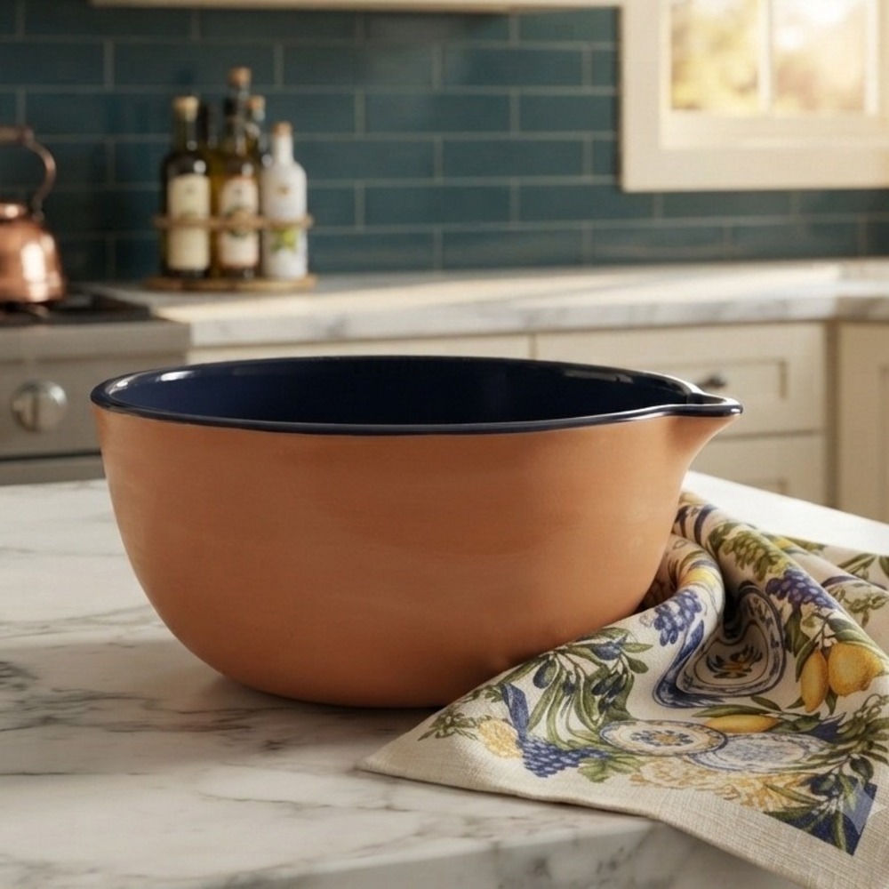 Vintage Clizia Italy 11" Large Glazed Terracotta Mixing Bowl | Cobalt Blue